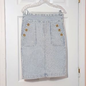 Womens Denim Striped White and chambray Pencil Skirt size 6